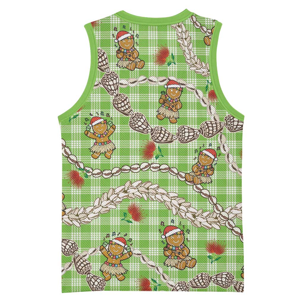 Green Palaka Hawaii Mele Kalikimaka Basketball Jersey Ohia Lehua Shell Leis Funny Gingerbread Santa LT14 - Polynesian Pride