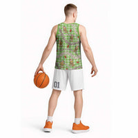 Green Palaka Hawaii Mele Kalikimaka Basketball Jersey Ohia Lehua Shell Leis Funny Gingerbread Santa LT14 - Polynesian Pride