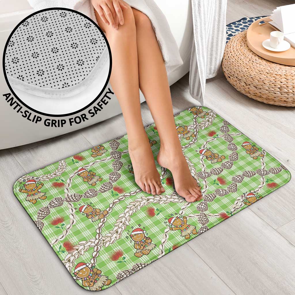 Green Palaka Hawaii Mele Kalikimaka Bathroom Set Ohia Lehua Shell Leis Funny Gingerbread Santa - Polynesian Pride