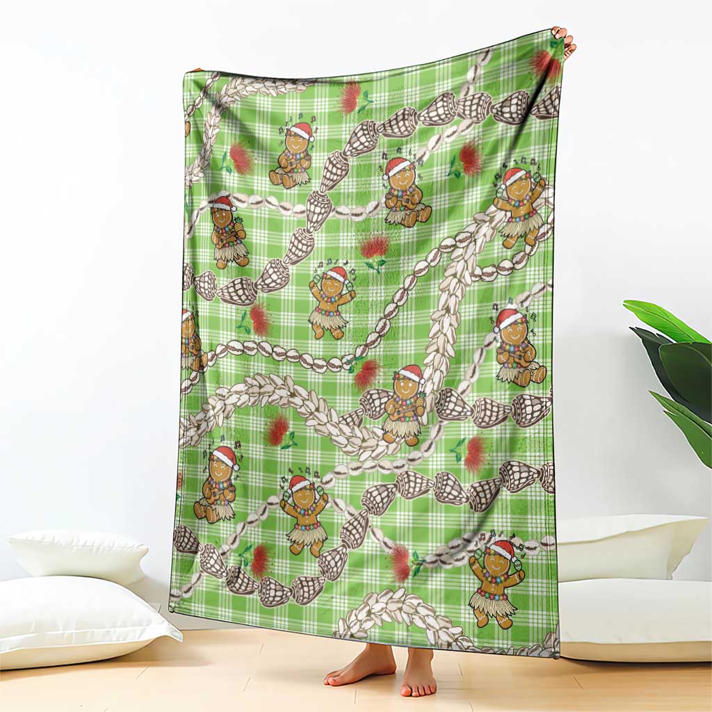 Green Palaka Hawaii Mele Kalikimaka Blanket Ohia Lehua Shell Leis Funny Gingerbread Santa - Polynesian Pride