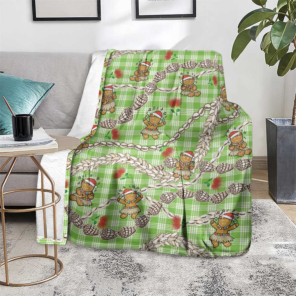 Green Palaka Hawaii Mele Kalikimaka Blanket Ohia Lehua Shell Leis Funny Gingerbread Santa - Polynesian Pride