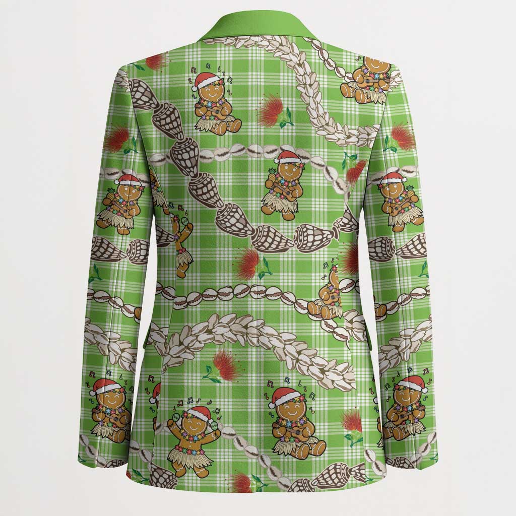 Green Palaka Hawaii Mele Kalikimaka Blazer Ohia Lehua Shell Leis Funny Gingerbread Santa - Polynesian Pride