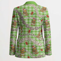Green Palaka Hawaii Mele Kalikimaka Blazer Ohia Lehua Shell Leis Funny Gingerbread Santa - Polynesian Pride