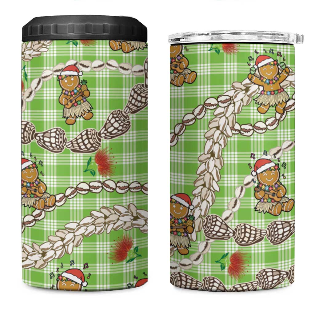 Green Palaka Hawaii Mele Kalikimaka 4 in 1 Can Cooler Tumbler Ohia Lehua Shell Leis Funny Gingerbread Santa LT14 One Size: 16 oz Green - Polynesian Pride