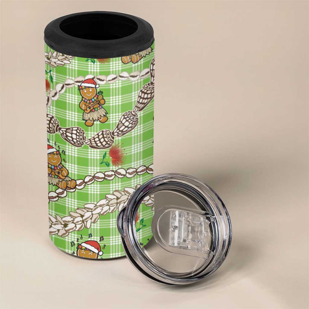 Green Palaka Hawaii Mele Kalikimaka 4 in 1 Can Cooler Tumbler Ohia Lehua Shell Leis Funny Gingerbread Santa LT14 - Polynesian Pride