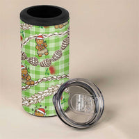 Green Palaka Hawaii Mele Kalikimaka 4 in 1 Can Cooler Tumbler Ohia Lehua Shell Leis Funny Gingerbread Santa LT14 - Polynesian Pride