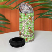 Green Palaka Hawaii Mele Kalikimaka 4 in 1 Can Cooler Tumbler Ohia Lehua Shell Leis Funny Gingerbread Santa LT14 - Polynesian Pride