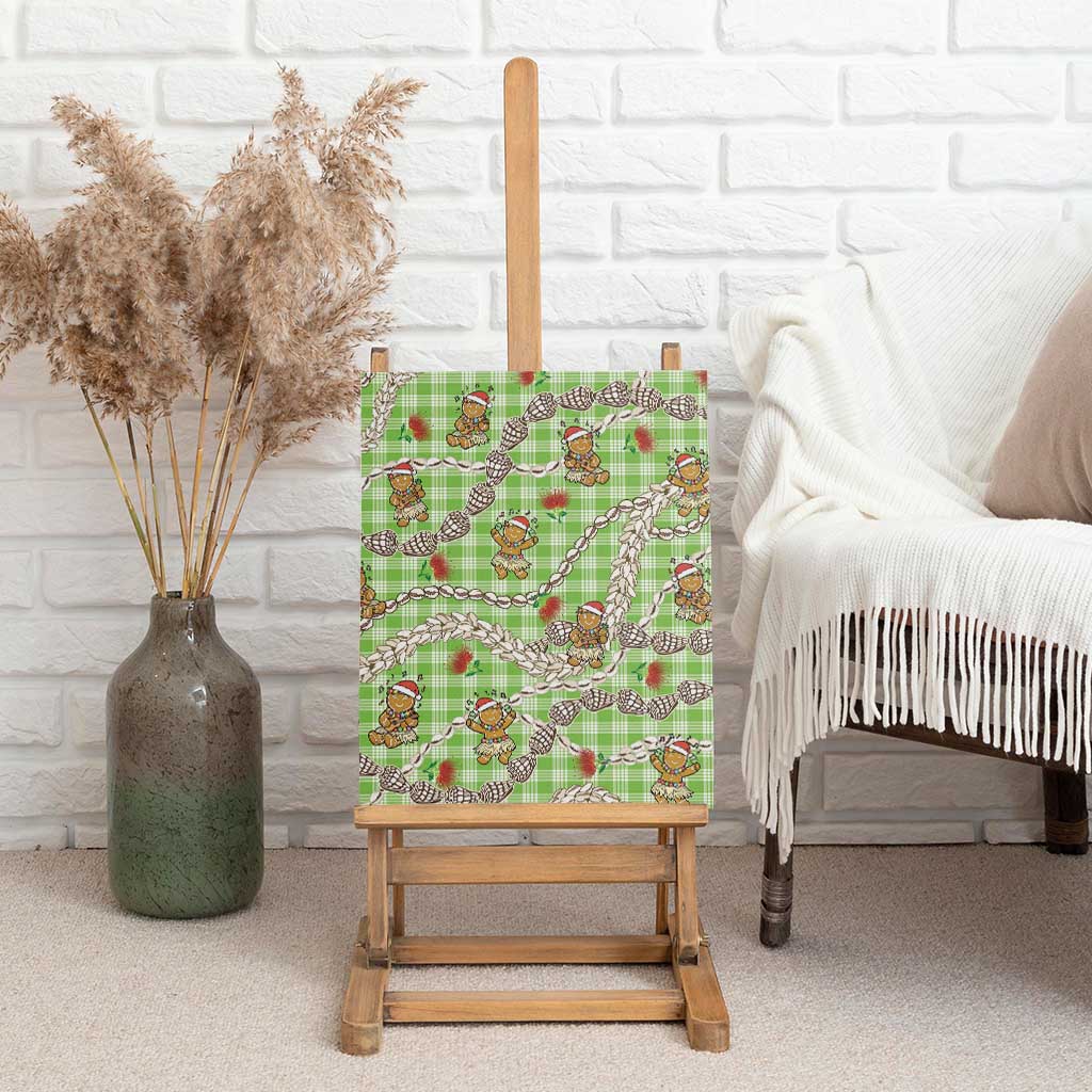 Green Palaka Hawaii Mele Kalikimaka Canvas Wall Art Ohia Lehua Shell Leis Funny Gingerbread Santa - Polynesian Pride
