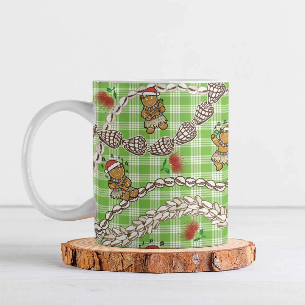 Green Palaka Hawaii Mele Kalikimaka Ceramic Mug Ohia Lehua Shell Leis Funny Gingerbread Santa LT14 Green - Polynesian Pride