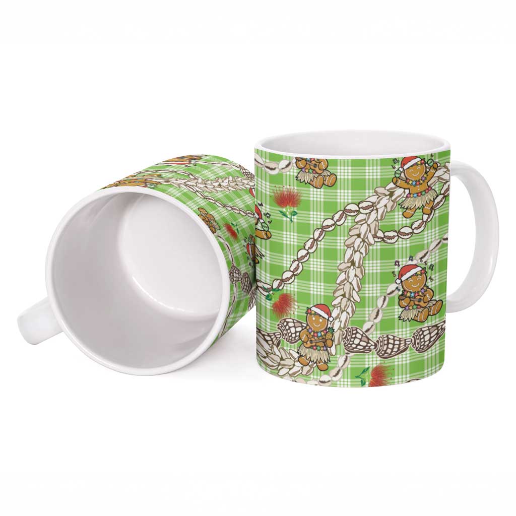 Green Palaka Hawaii Mele Kalikimaka Ceramic Mug Ohia Lehua Shell Leis Funny Gingerbread Santa LT14 - Polynesian Pride