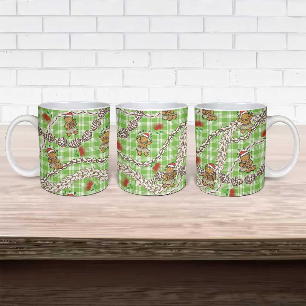 Green Palaka Hawaii Mele Kalikimaka Ceramic Mug Ohia Lehua Shell Leis Funny Gingerbread Santa LT14 - Polynesian Pride