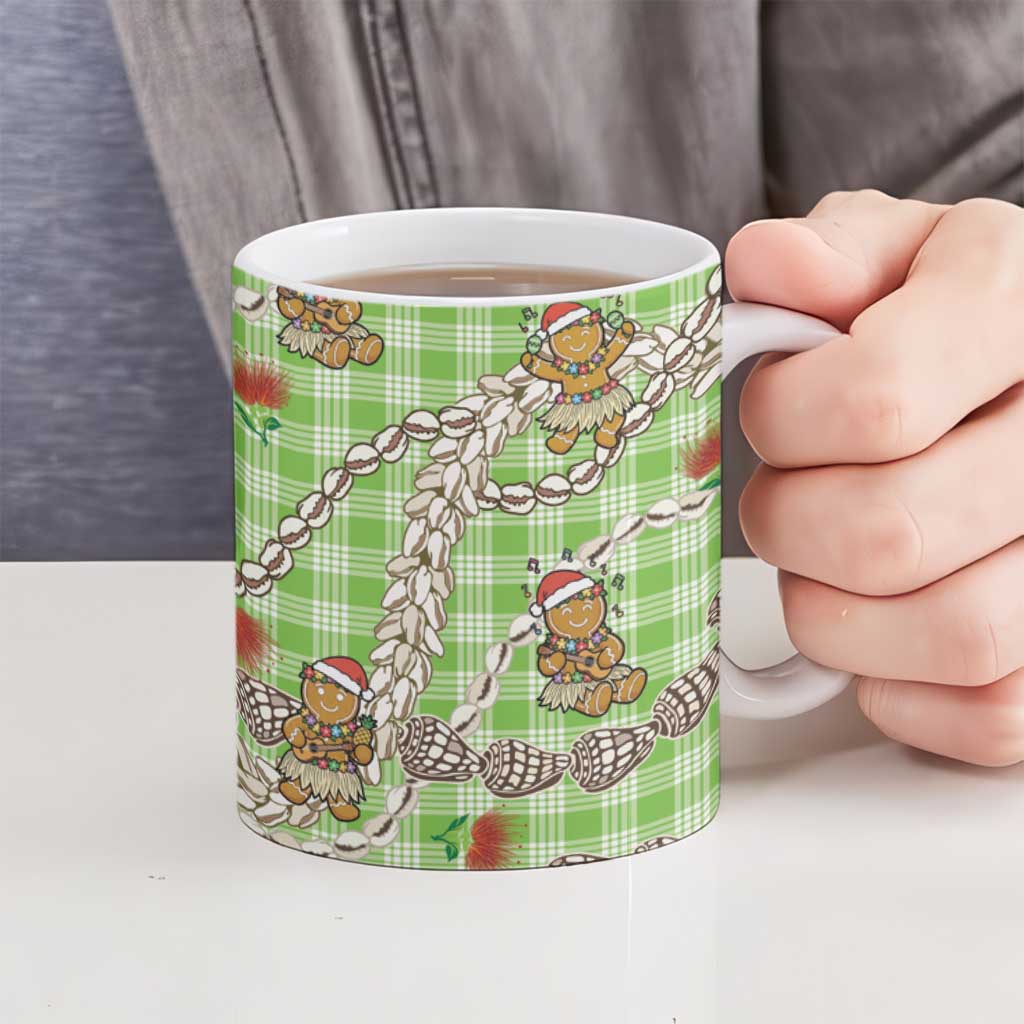 Green Palaka Hawaii Mele Kalikimaka Ceramic Mug Ohia Lehua Shell Leis Funny Gingerbread Santa LT14 - Polynesian Pride