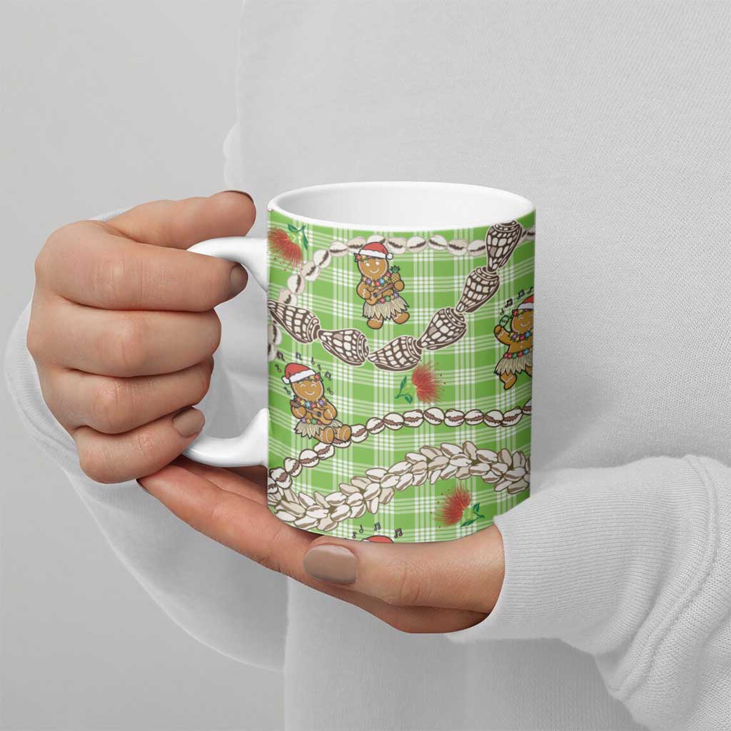 Green Palaka Hawaii Mele Kalikimaka Ceramic Mug Ohia Lehua Shell Leis Funny Gingerbread Santa LT14 - Polynesian Pride