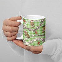 Green Palaka Hawaii Mele Kalikimaka Ceramic Mug Ohia Lehua Shell Leis Funny Gingerbread Santa LT14 - Polynesian Pride