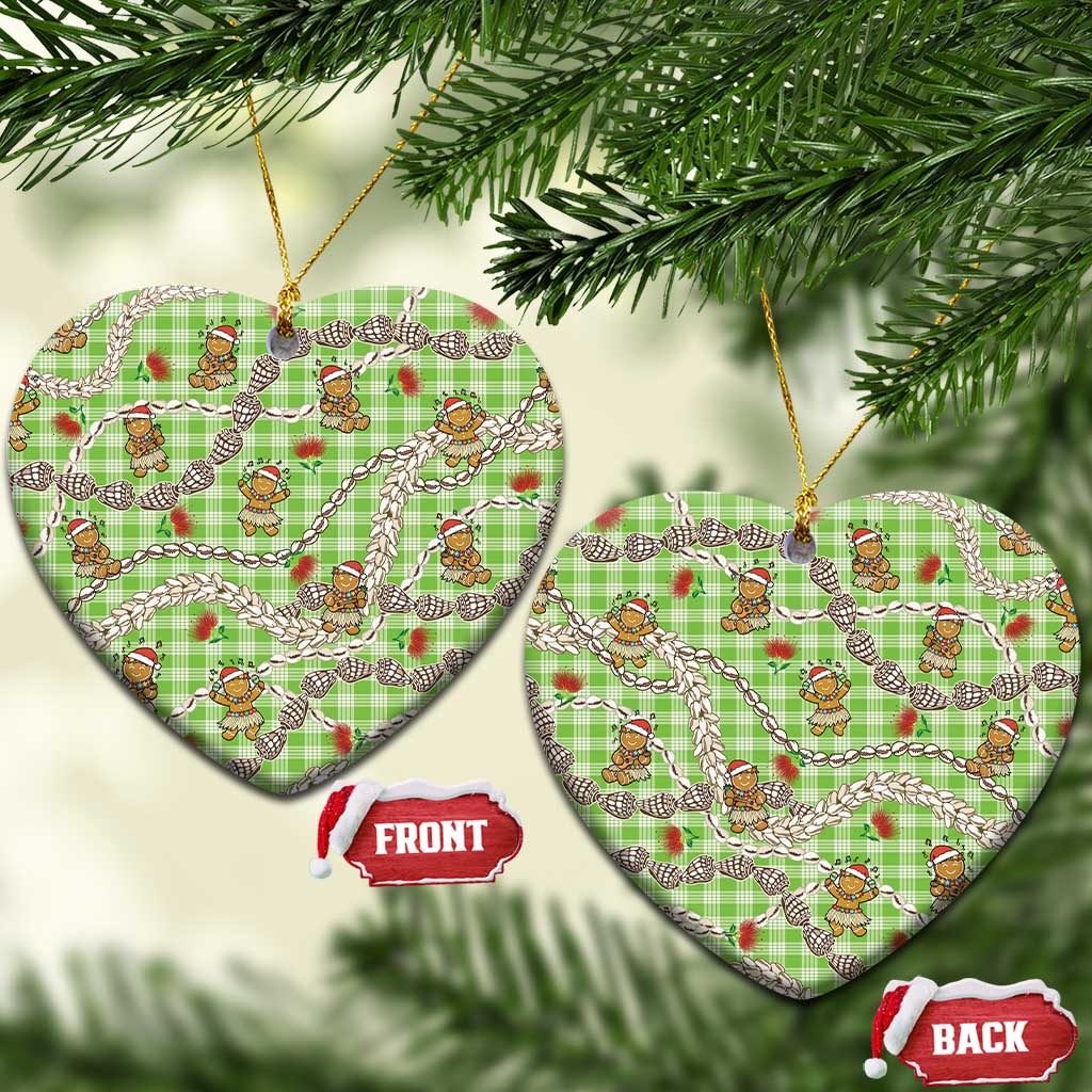 Green Palaka Hawaii Mele Kalikimaka Ceramic Ornament Ohia Lehua Shell Leis Funny Gingerbread Santa - Polynesian Pride
