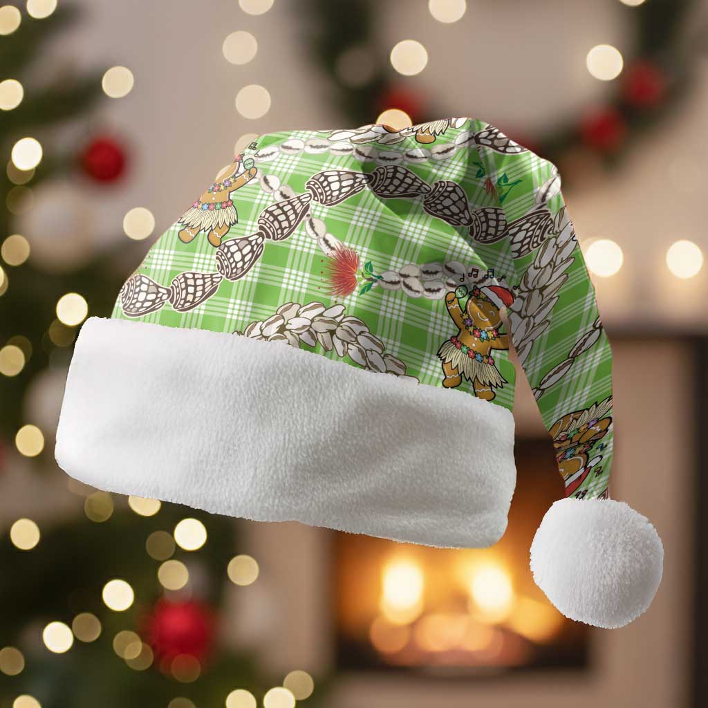 Green Palaka Hawaii Mele Kalikimaka Christmas Santa Hat Ohia Lehua Shell Leis Funny Gingerbread Santa LT14 Without Fur Green - Polynesian Pride
