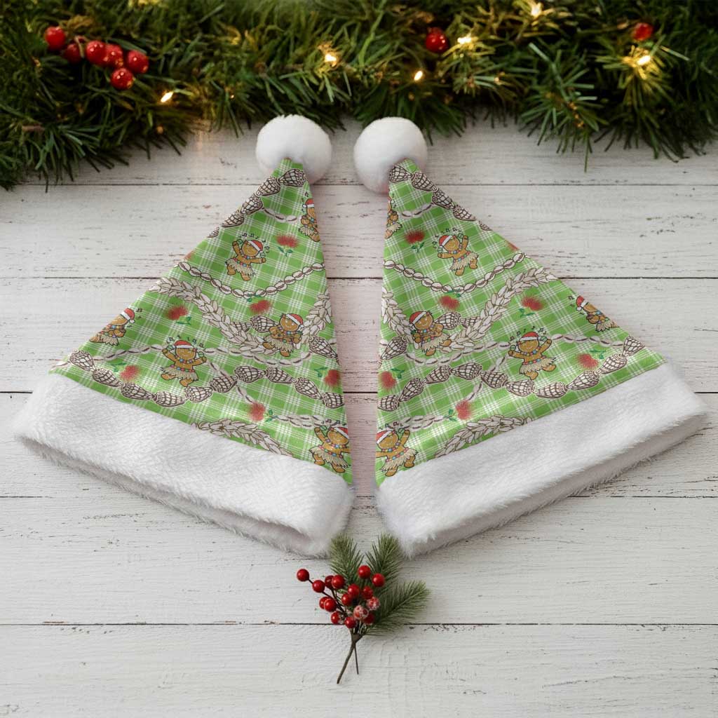 Green Palaka Hawaii Mele Kalikimaka Christmas Santa Hat Ohia Lehua Shell Leis Funny Gingerbread Santa LT14 - Polynesian Pride