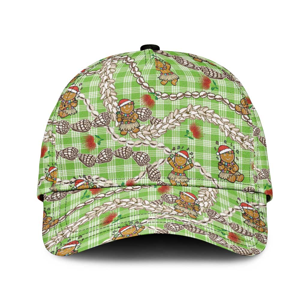 Green Palaka Hawaii Mele Kalikimaka Classic Cap Ohia Lehua Shell Leis Funny Gingerbread Santa LT14 Universal Fit Green - Polynesian Pride