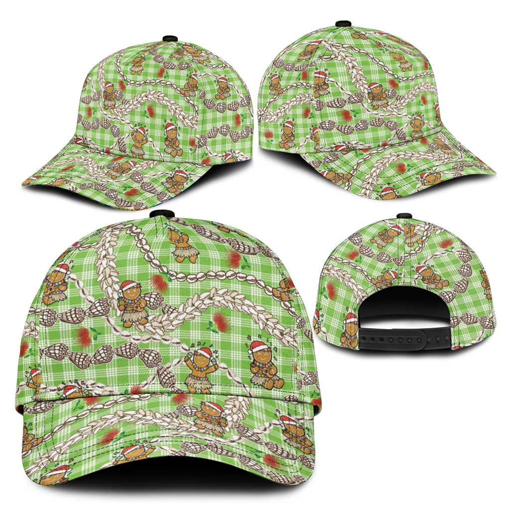 Green Palaka Hawaii Mele Kalikimaka Classic Cap Ohia Lehua Shell Leis Funny Gingerbread Santa LT14 - Polynesian Pride