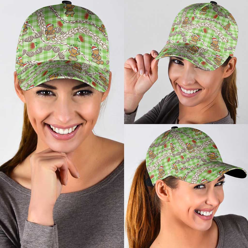 Green Palaka Hawaii Mele Kalikimaka Classic Cap Ohia Lehua Shell Leis Funny Gingerbread Santa LT14 - Polynesian Pride