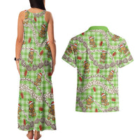 Green Palaka Hawaii Mele Kalikimaka Couples Matching Tank Maxi Dress and Hawaiian Shirt Ohia Lehua Shell Leis Funny Gingerbread Santa LT14 - Polynesian Pride