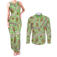 Green Palaka Hawaii Mele Kalikimaka Couples Matching Tank Maxi Dress and Long Sleeve Button Shirt Ohia Lehua Shell Leis Funny Gingerbread Santa LT14 Green - Polynesian Pride
