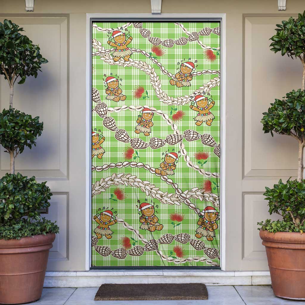 Green Palaka Hawaii Mele Kalikimaka Door Cover Ohia Lehua Shell Leis Funny Gingerbread Santa LT14 Green - Polynesian Pride