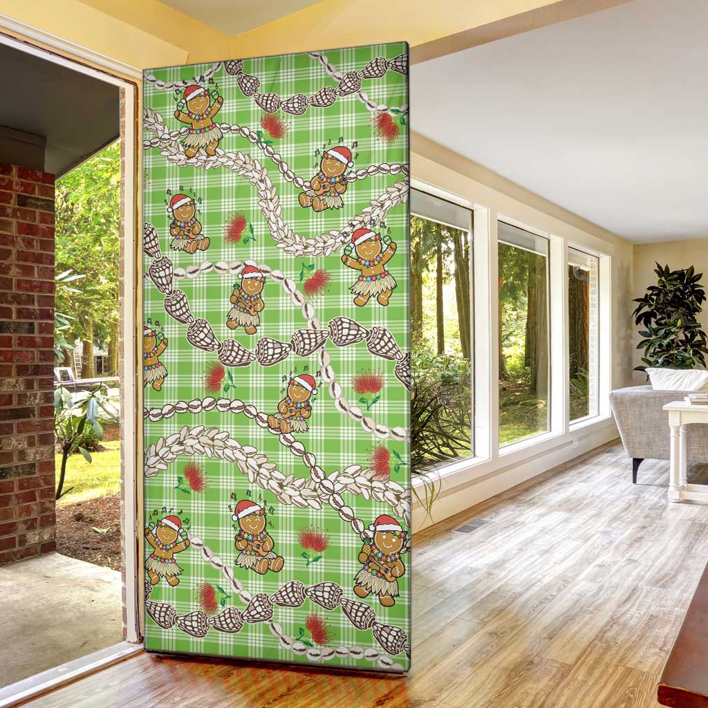 Green Palaka Hawaii Mele Kalikimaka Door Cover Ohia Lehua Shell Leis Funny Gingerbread Santa LT14 - Polynesian Pride