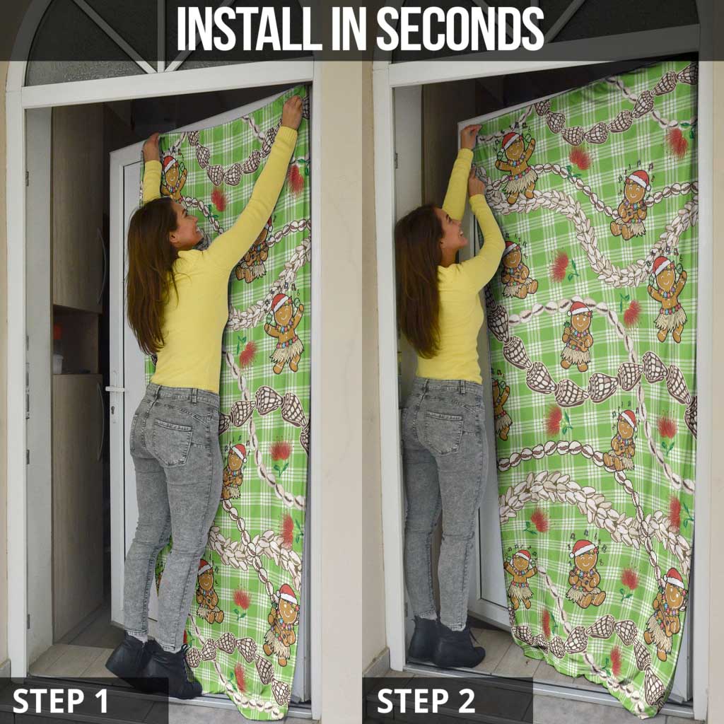 Green Palaka Hawaii Mele Kalikimaka Door Cover Ohia Lehua Shell Leis Funny Gingerbread Santa LT14 - Polynesian Pride