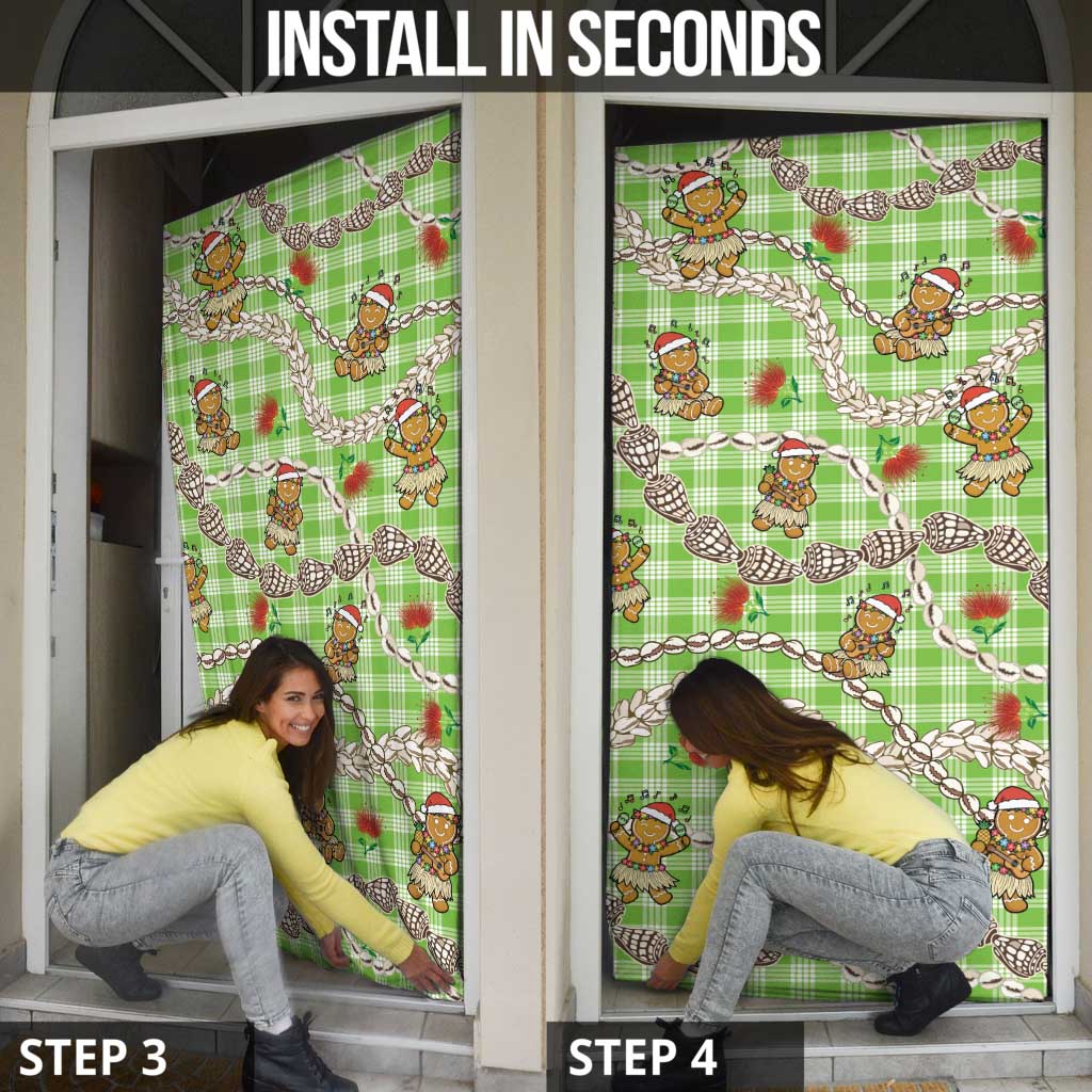 Green Palaka Hawaii Mele Kalikimaka Door Cover Ohia Lehua Shell Leis Funny Gingerbread Santa LT14 - Polynesian Pride