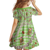 Green Palaka Hawaii Mele Kalikimaka Family Matching Long Sleeve Bodycon Dress and Hawaiian Shirt Ohia Lehua Shell Leis Funny Gingerbread Santa LT14 - Polynesian Pride