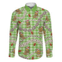 Green Palaka Hawaii Mele Kalikimaka Family Matching Long Sleeve Bodycon Dress and Hawaiian Shirt Ohia Lehua Shell Leis Funny Gingerbread Santa LT14 Dad's Shirt - Long Sleeve Green - Polynesian Pride