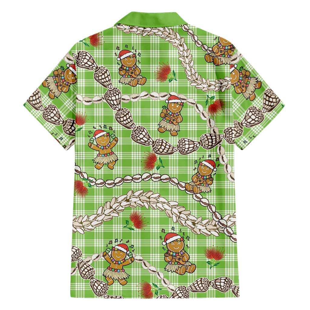 Green Palaka Hawaii Mele Kalikimaka Family Matching Off The Shoulder Long Sleeve Dress and Hawaiian Shirt Ohia Lehua Shell Leis Funny Gingerbread Santa LT14 - Polynesian Pride