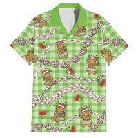 Green Palaka Hawaii Mele Kalikimaka Family Matching Off Shoulder Maxi Dress and Hawaiian Shirt Ohia Lehua Shell Leis Funny Gingerbread Santa LT14 Dad's Shirt - Short Sleeve Green - Polynesian Pride
