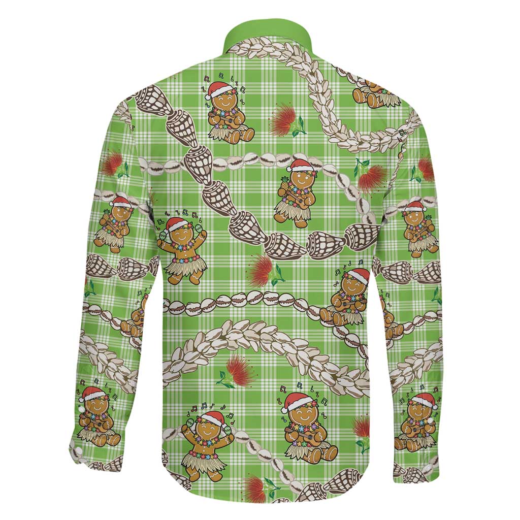 Green Palaka Hawaii Mele Kalikimaka Family Matching Summer Maxi Dress and Hawaiian Shirt Ohia Lehua Shell Leis Funny Gingerbread Santa LT14 - Polynesian Pride