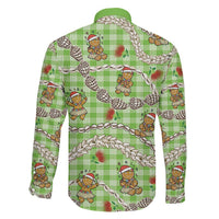 Green Palaka Hawaii Mele Kalikimaka Family Matching Summer Maxi Dress and Hawaiian Shirt Ohia Lehua Shell Leis Funny Gingerbread Santa LT14 - Polynesian Pride