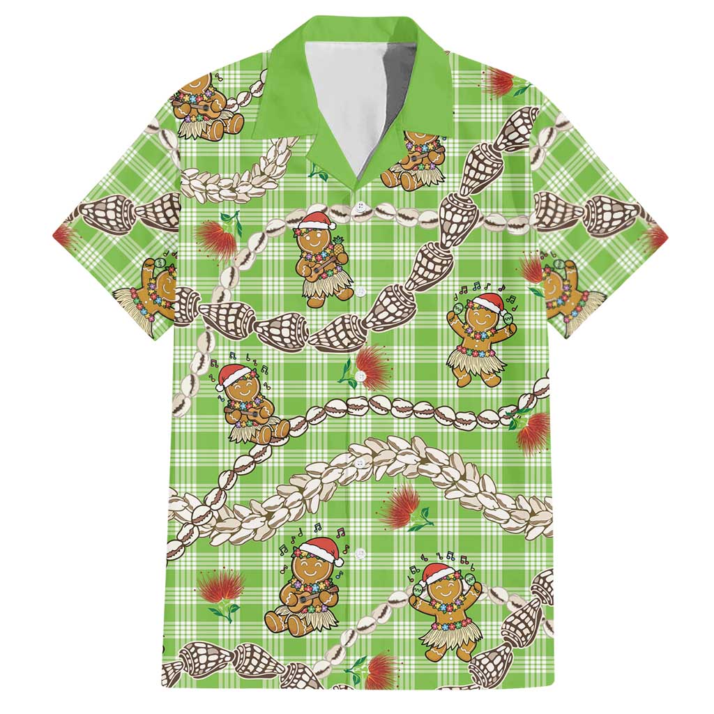 Green Palaka Hawaii Mele Kalikimaka Hawaiian Shirt Ohia Lehua Shell Leis Funny Gingerbread Santa LT14 Green - Polynesian Pride
