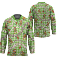 Green Palaka Hawaii Mele Kalikimaka Hockey Jersey Ohia Lehua Shell Leis Funny Gingerbread Santa LT14 - Polynesian Pride
