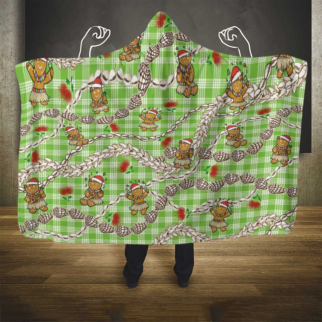 Green Palaka Hawaii Mele Kalikimaka Hooded Blanket Ohia Lehua Shell Leis Funny Gingerbread Santa LT14 - Polynesian Pride