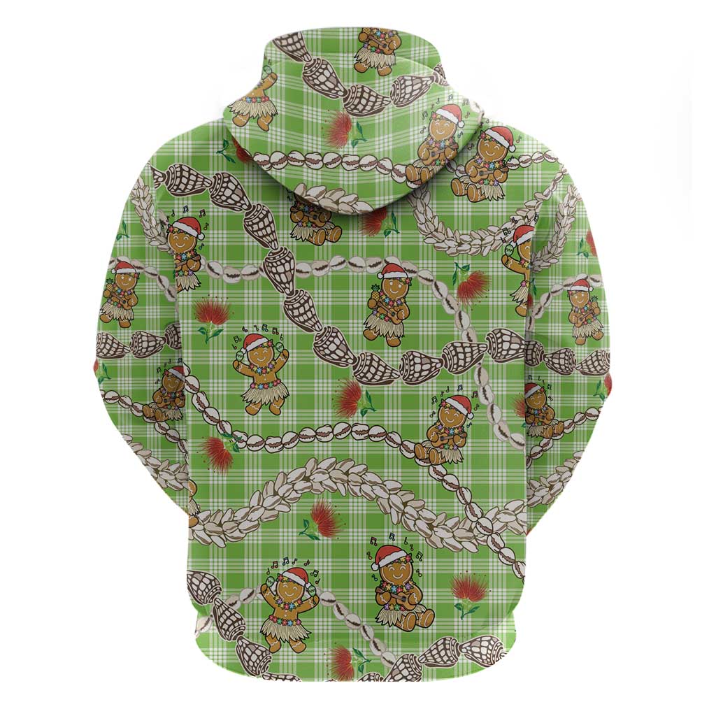 Green Palaka Hawaii Mele Kalikimaka Hoodie Ohia Lehua Shell Leis Funny Gingerbread Santa LT14 - Polynesian Pride