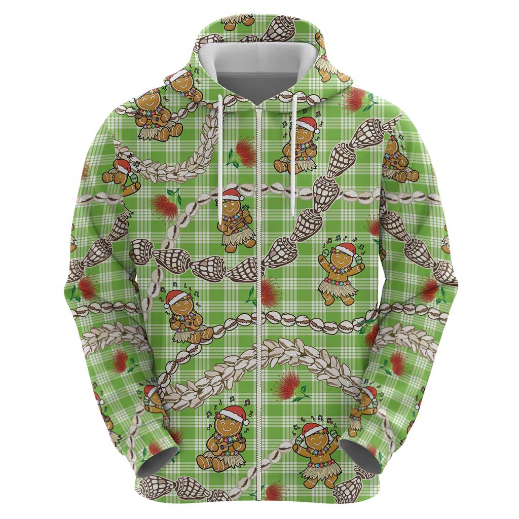 Green Palaka Hawaii Mele Kalikimaka Hoodie Ohia Lehua Shell Leis Funny Gingerbread Santa LT14 - Polynesian Pride