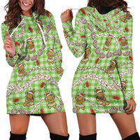 Green Palaka Hawaii Mele Kalikimaka Hoodie Dress Ohia Lehua Shell Leis Funny Gingerbread Santa LT14 - Polynesian Pride