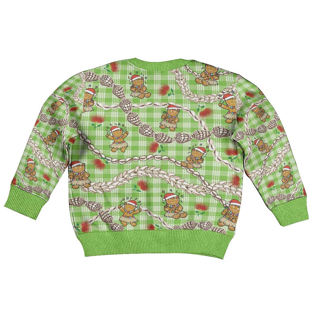 Green Palaka Hawaii Mele Kalikimaka Kid Ugly Christmas Sweater Ohia Lehua Shell Leis Funny Gingerbread Santa LT14 - Polynesian Pride