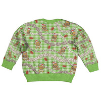 Green Palaka Hawaii Mele Kalikimaka Kid Ugly Christmas Sweater Ohia Lehua Shell Leis Funny Gingerbread Santa LT14 - Polynesian Pride