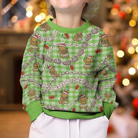 Green Palaka Hawaii Mele Kalikimaka Kid Ugly Christmas Sweater Ohia Lehua Shell Leis Funny Gingerbread Santa LT14 - Polynesian Pride