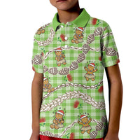 Green Palaka Hawaii Mele Kalikimaka Kid Polo Shirt Ohia Lehua Shell Leis Funny Gingerbread Santa LT14 Kid Green - Polynesian Pride