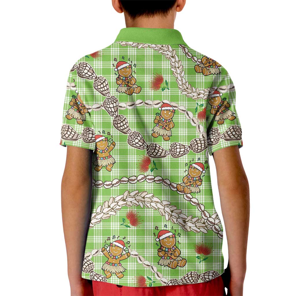Green Palaka Hawaii Mele Kalikimaka Kid Polo Shirt Ohia Lehua Shell Leis Funny Gingerbread Santa LT14 - Polynesian Pride