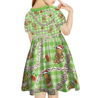 Green Palaka Hawaii Mele Kalikimaka Kid Short Sleeve Dress Ohia Lehua Shell Leis Funny Gingerbread Santa LT14 - Polynesian Pride