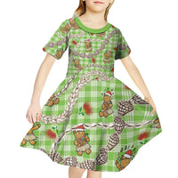 Green Palaka Hawaii Mele Kalikimaka Kid Short Sleeve Dress Ohia Lehua Shell Leis Funny Gingerbread Santa LT14 - Polynesian Pride