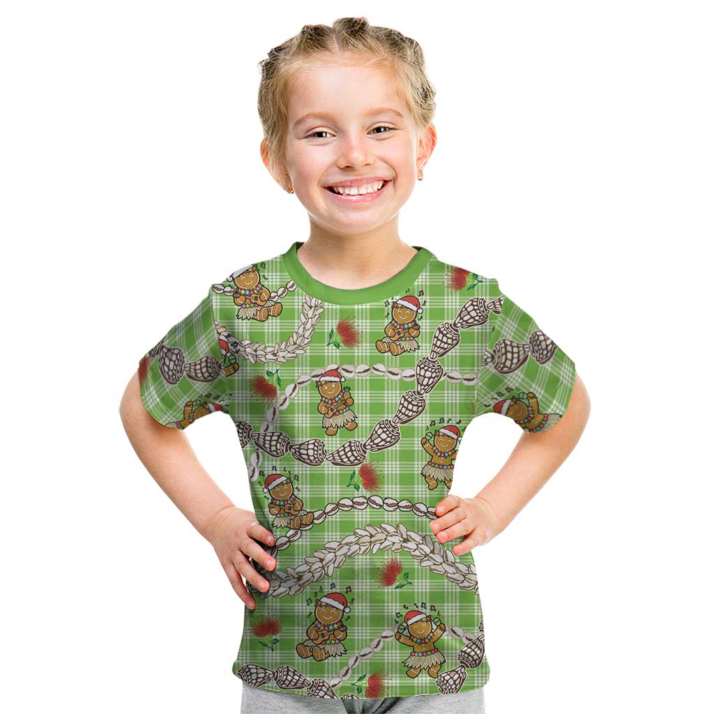 Green Palaka Hawaii Mele Kalikimaka Kid T Shirt Ohia Lehua Shell Leis Funny Gingerbread Santa LT14 Green - Polynesian Pride